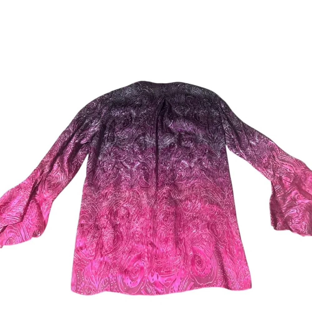 Elie Tahari Silk Blend Ombre Blouse Pink Purple Paisley Sheer Tunic Top
